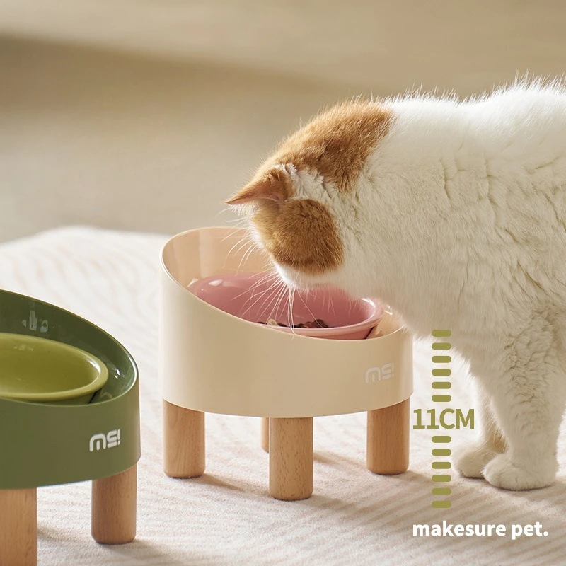 

Керамическая миска для кошек на высокой подставке для защиты шейного отдела позвоночника, антиударная, для воды и корма, также подходит для собак