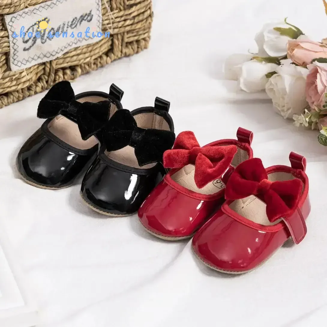 

Meckior 2024 New Baby Girls Shoes Red Bowknot Casual Dress Shoes Anti-Slip PU Leather Party Wedding Princess Baby Shoes 0-18M