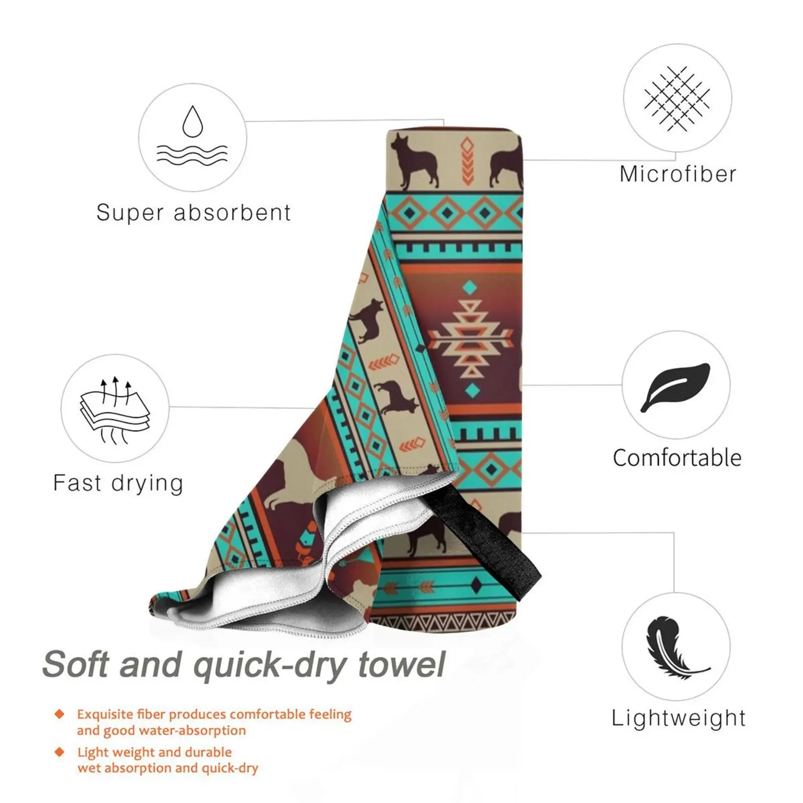 Boho Dogs | Australian Cattle Dog Sunset Custom Towel Bath Towel Pattern Pattern Design Dog Dogs Doglove Dog view 3