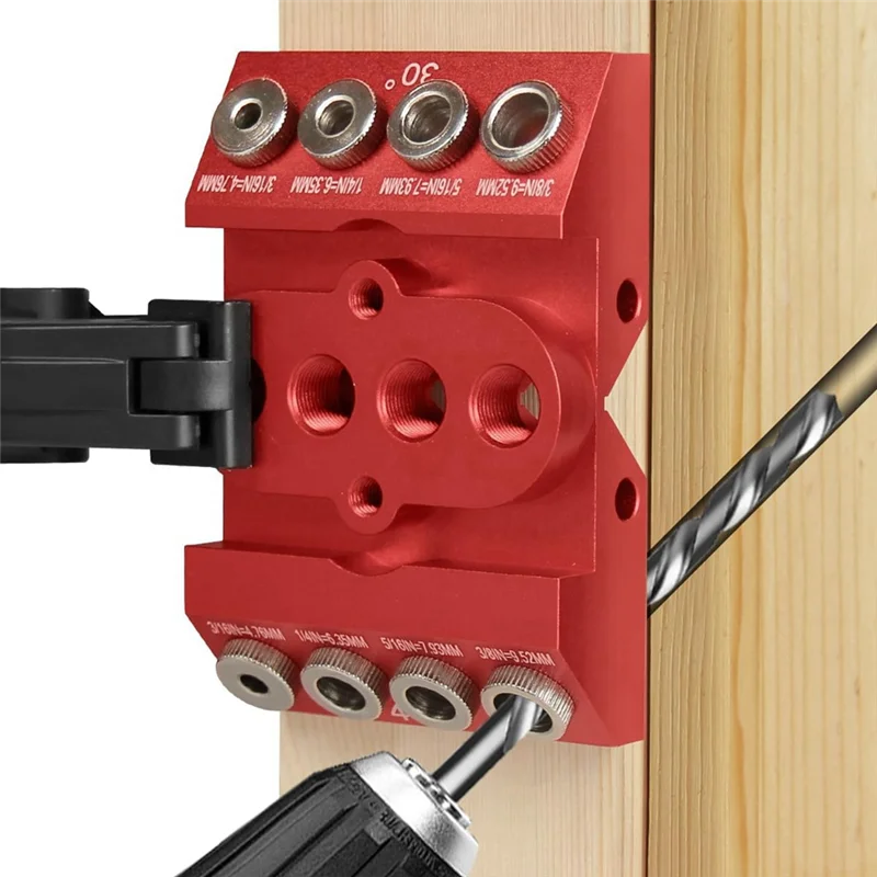 AA89-30 45 90 Degree Angle Drill Guide Jig Drill Block For Straight Angled Holes With Detachable Drill Positioning Bar Red 1 Pcs