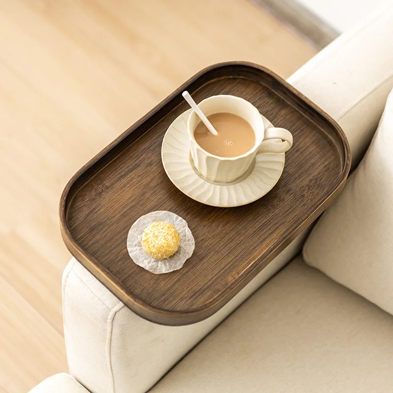 HeMu-Bamboo Dried Fruit Plate Tray, Simple Mobile Small Tea Table, Modern Coffee Corner Table