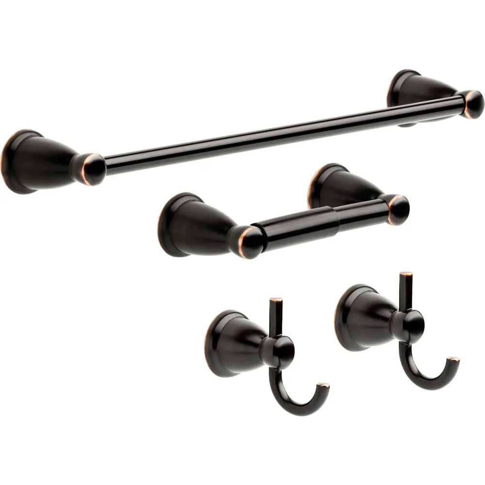 

4-Piece Bathroom Accessory Kit with Towel Bar, Toilet Paper Holder, and 2 Hooks in Oil Rubbed Bronze Finish
