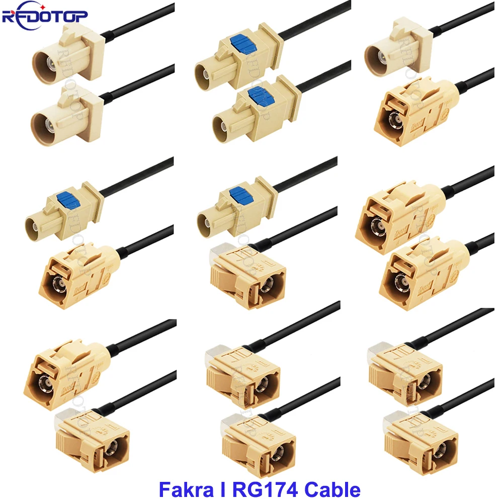 1Pcs Beige RAL1001 Fakra I to Fakra I Connector RG174 Pigtail Jumper RF Coaxial Extension Cord RF Coax Cable