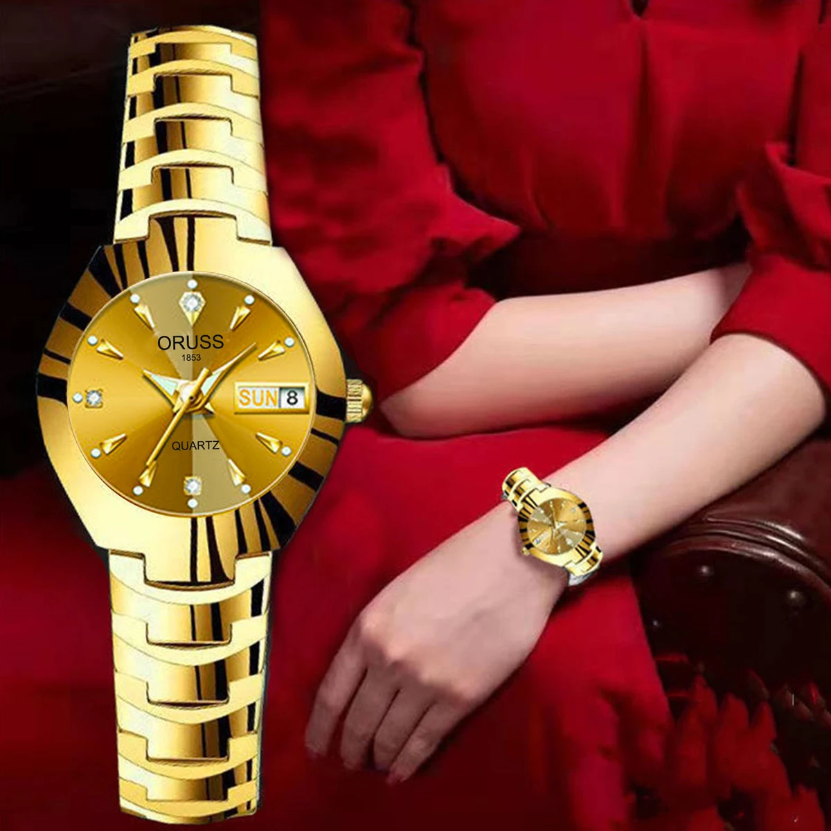 ORUSS Hot Brand Ladies' Watch High Quality Stainless Steel Waterproof Luminous Pointer Week Calendar Eleganc Women Quartz Watch