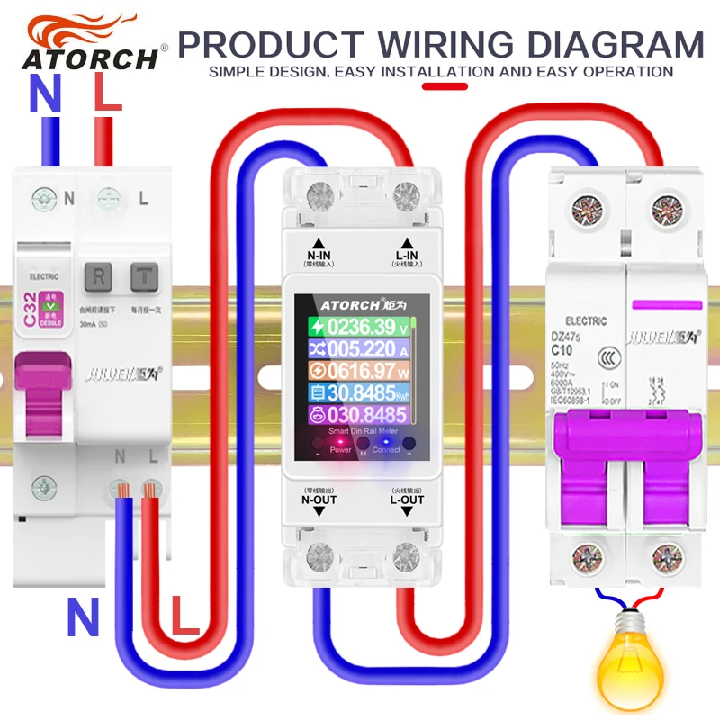 ATORCH 2P 63A Tuya WIFI interruptor inteligente disyuntor medidor de energía KWh medición de potencia temporizador relé Control remoto aplicación Smart Life