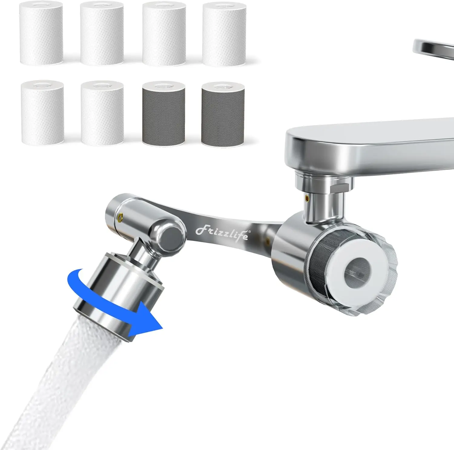 

Faucet Water Filter with 9pcs Cartridges, Reduces 99% Chlorine, 1080° Rotating Brass Swivel Aerator for Kitchen Bathroom Sink