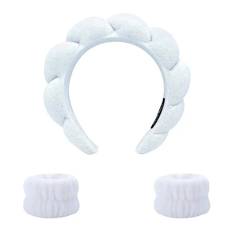 3pcs แฟชั่นไมโครไฟเบอร์ซักผ้าสายรัดข้อมือ Scrunchies PUFFY แถบคาดศีรษะสปา Bubble สําหรับล้างหน้าแต่งหน้าอาบน้ํา Skincare