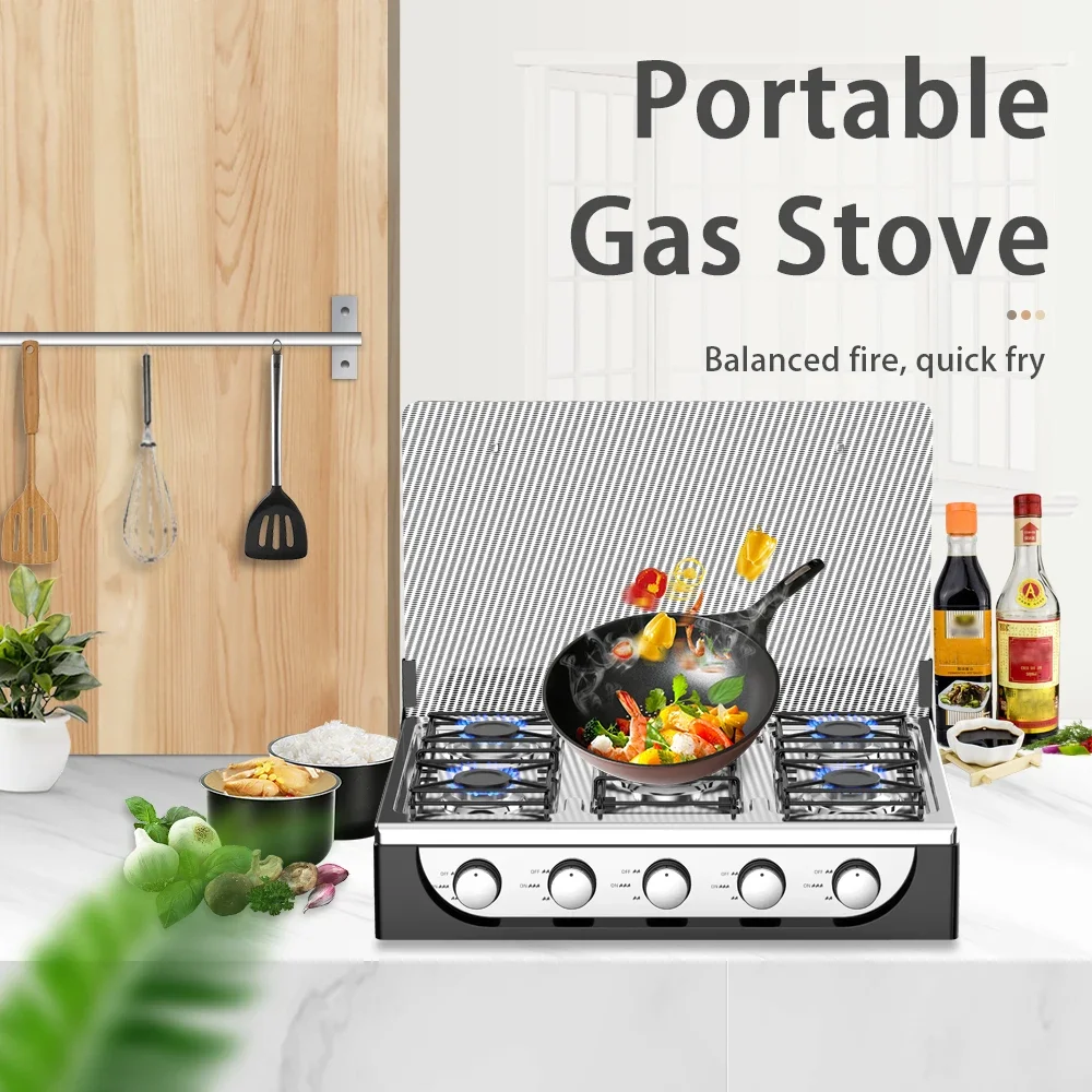 5 Burner Multi Function Cooktop Five Cooker Counter Top Cook Hob Commercial Range Heavy Table Gas Stove for Sale