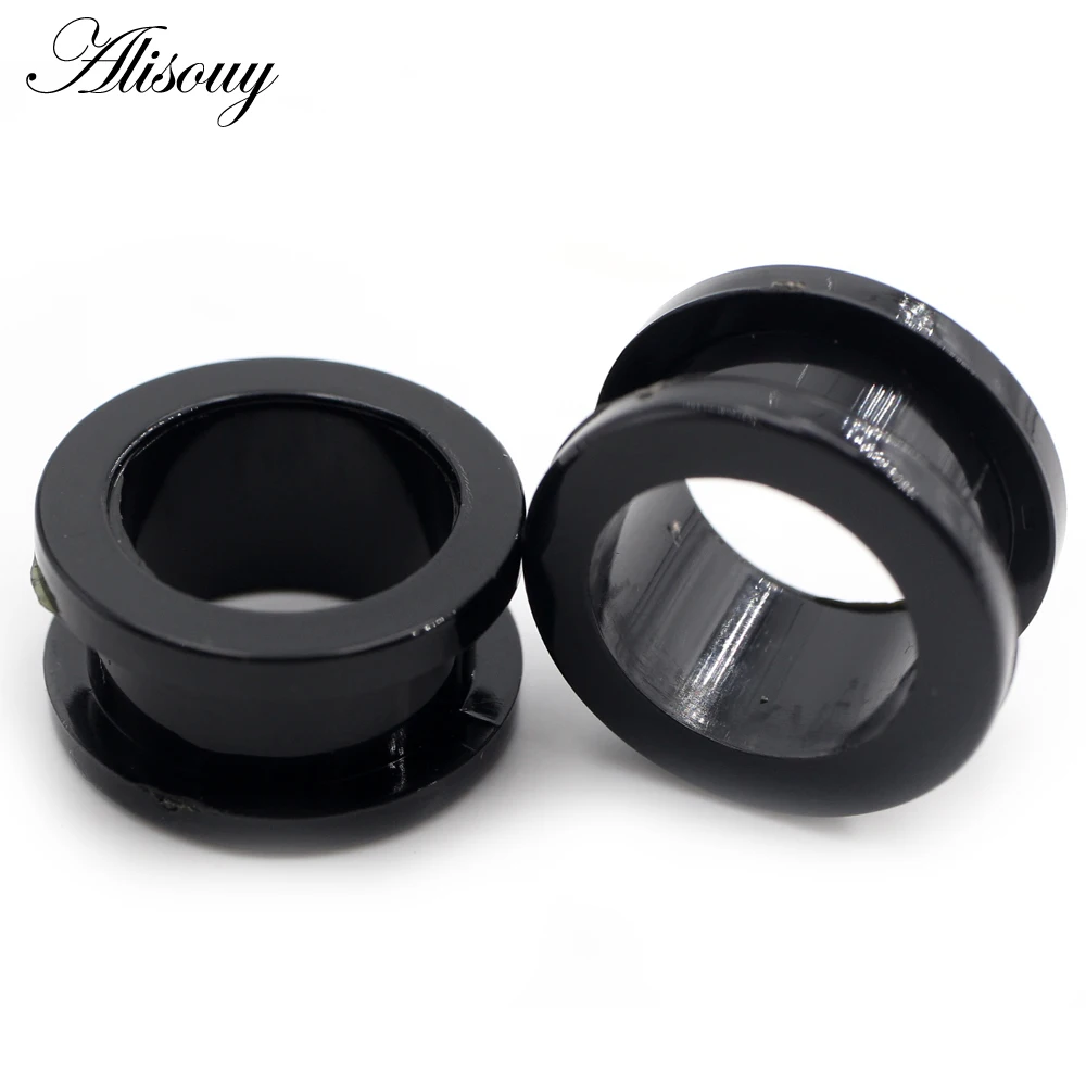 Alisouy 2 Pieces Fashion Black Acrylic Ear Expander Plug & Tunnels Jewery Ear Gauges Piercing 2mm To 24mm Body Jewelry for Men