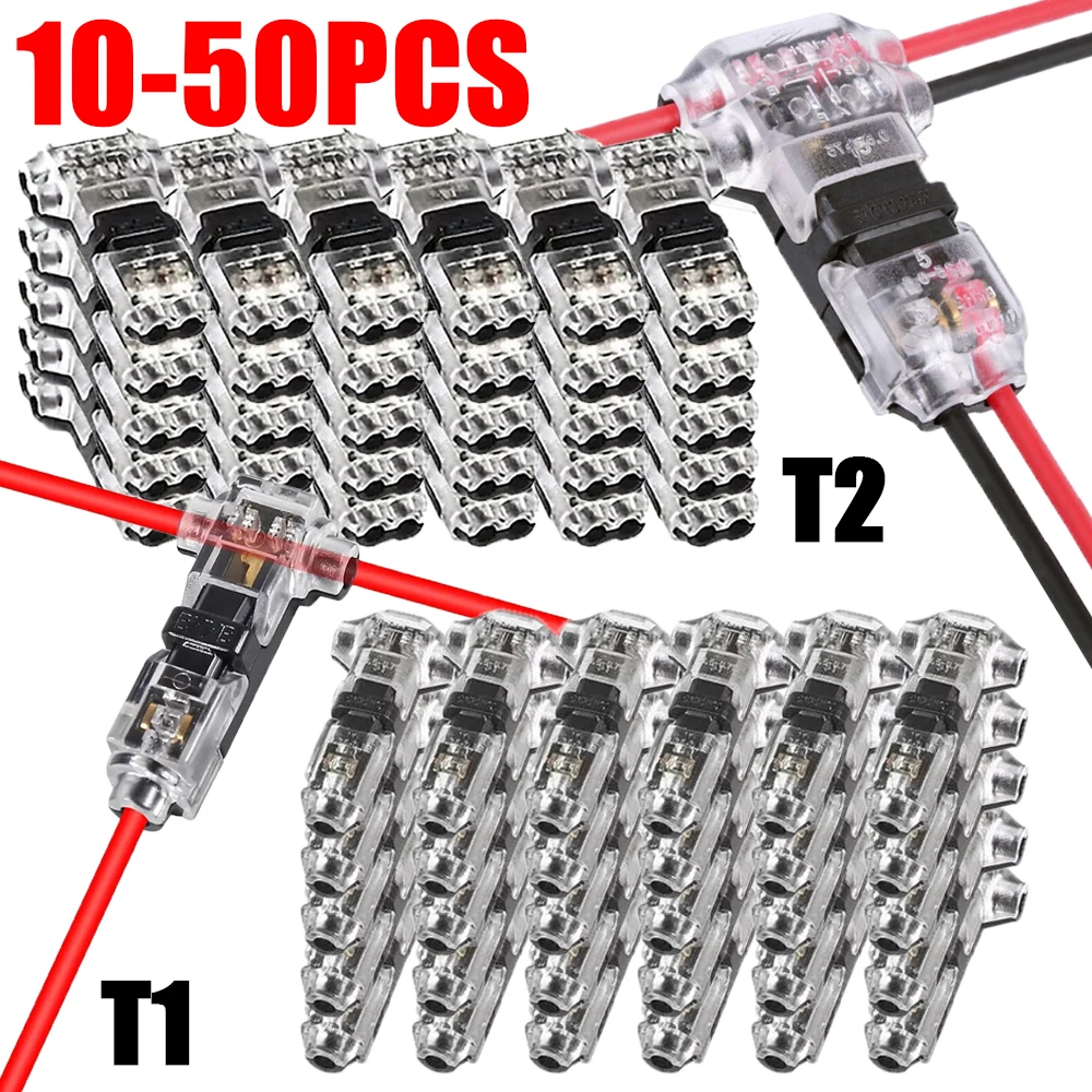 10-50PCS Low Voltage Wire splice connectors Quick Solderless T Tap Connector 1/2 Pins Rock Solid Connector for 24-20 AWG Cable