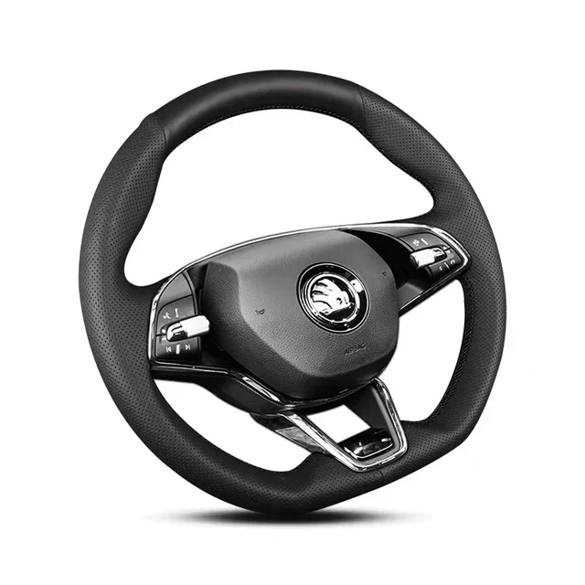 Dla Skoda Octavia Pro Karoq 2021-22 czarna skóra DIY ręcznie szyta osłona kierownicy wewnętrzna osłona klamki