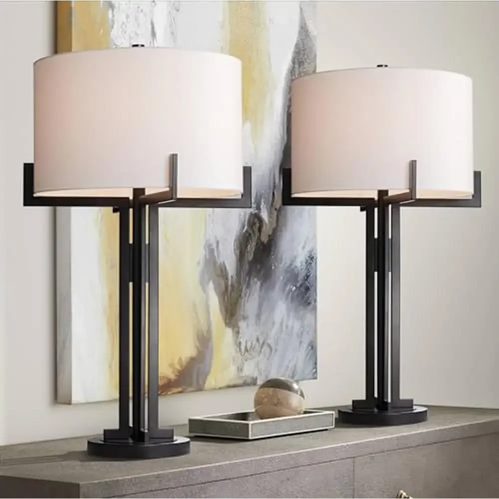 Industrial Modern Black Metal Table Lamp Set of 2 Living Room Bedroom 31.5