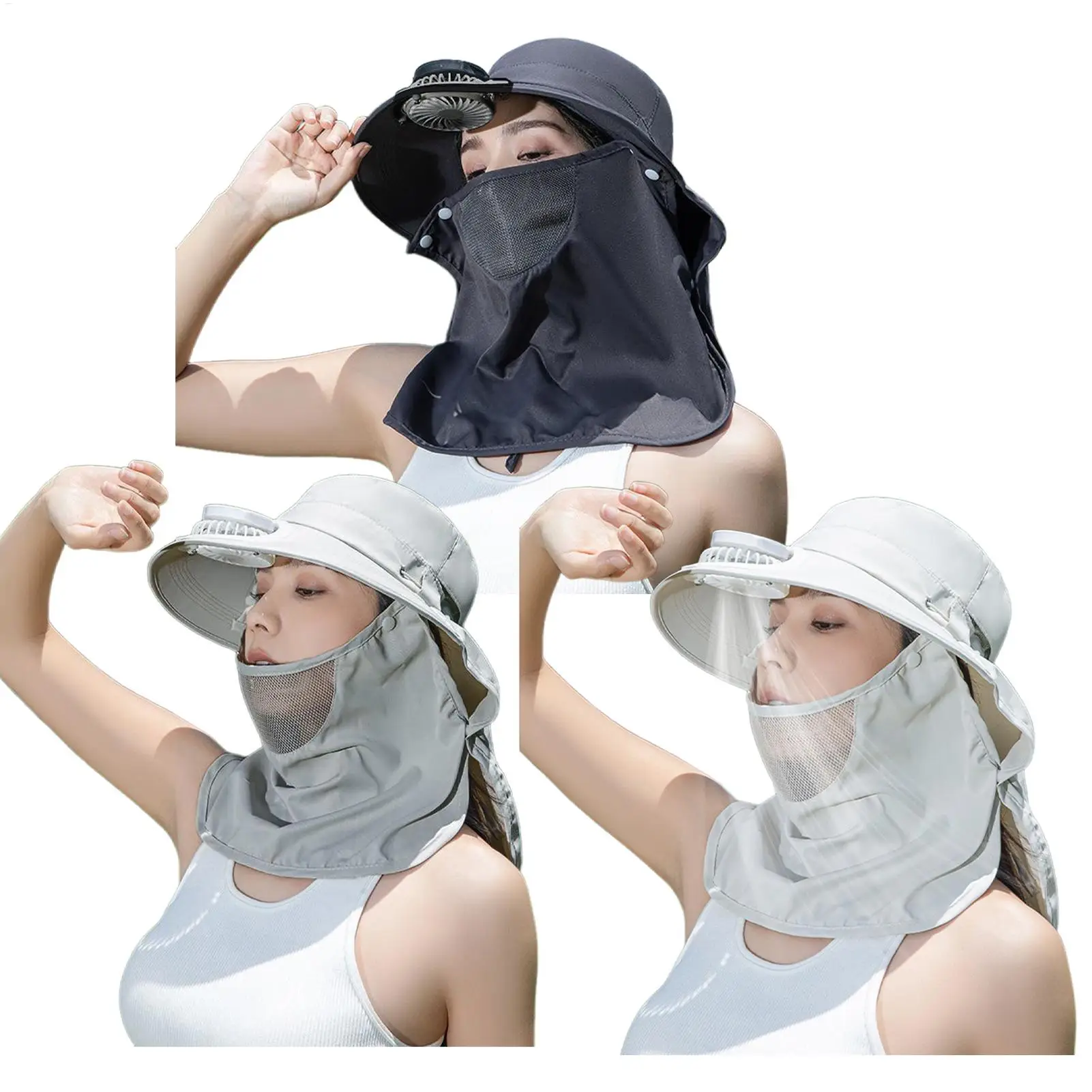 

Hat With Fan Wide Brim Headwear Fishing Hat With Face Guard Neck Flap For Outdoor Beach Picnic Camping Hiking Fishing Walking