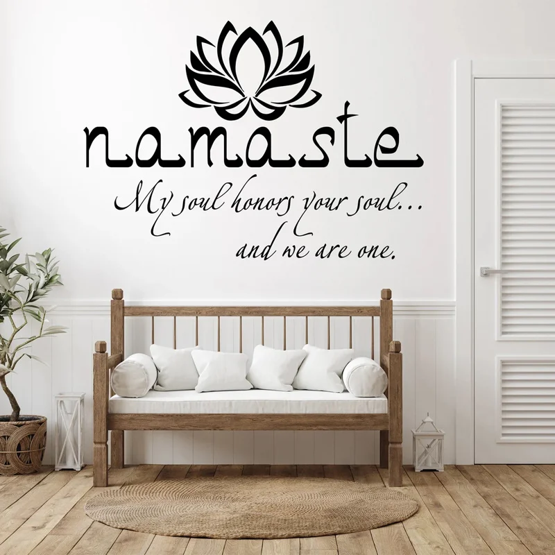 Namaste Quotes Wall Sticker Vinyl Home Decor Living Room Bedroom Buddha Lotus Flower Decals Yoga Studio Decoration Murals Q015