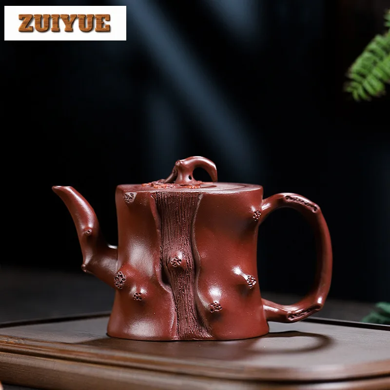 320ml Yixing Purple Clay Teapot Handmade Square Plum Blossom Stump Pot Raw Ore Purple Mud Tea Brewing Kettle Filter Zisha Teaset