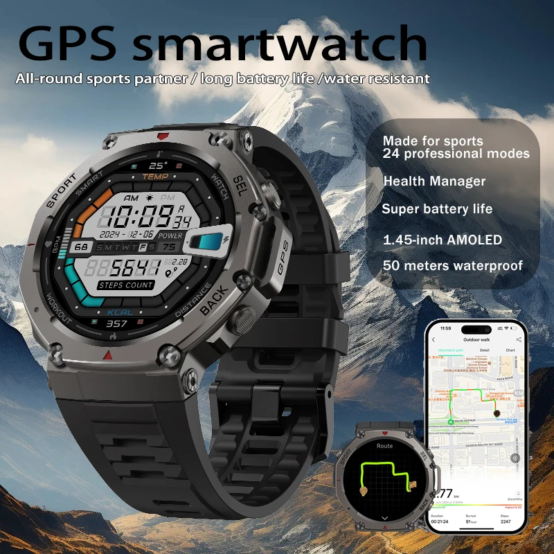 T rex 3 GPS Smart Watch 5 ATM Waterproof Built-in Dual-band GNSS Compass Military Sport Smartwatch Men 2025 New for mi