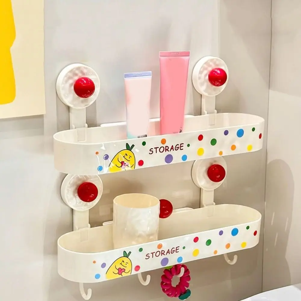 Plastic Suction Cup Storage Rack Punch Free Cartoon Cosmetic Storage Box Waterproof Large Capacity Makeup Organizer for Home