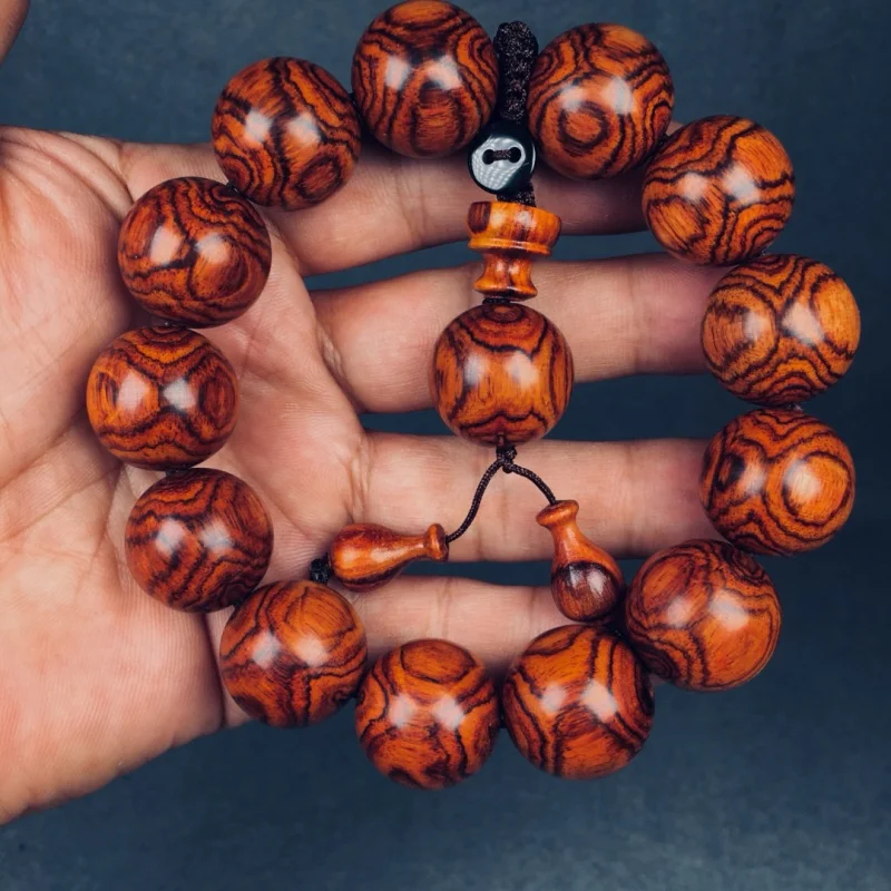 Authentic Hainan 1.8 Buddha Bead with Ghost Face and Eye Motif, Old Huanghuali Collectible Bracelet, Gift fo