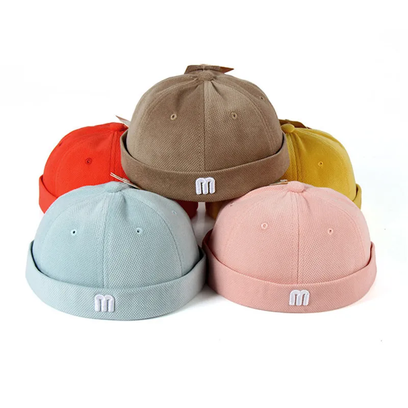 

M Embroidery Girl Beanie Hats Cotton Retro Adjustable Landlord Sailor Cap Children's Hip-hop Korean Brimless Landlord Hats