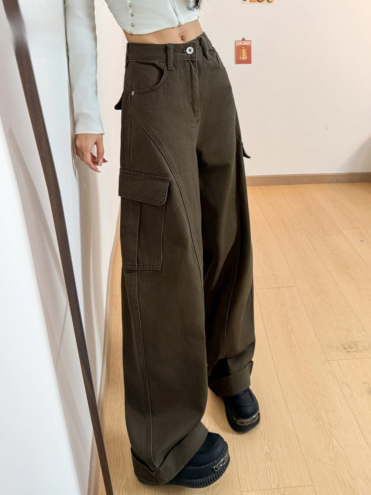 

Американские ретро-джинсы с широкими штанинами для женщин, летние, свободные, прямые, с высокой талией, повседневные, из хлопка