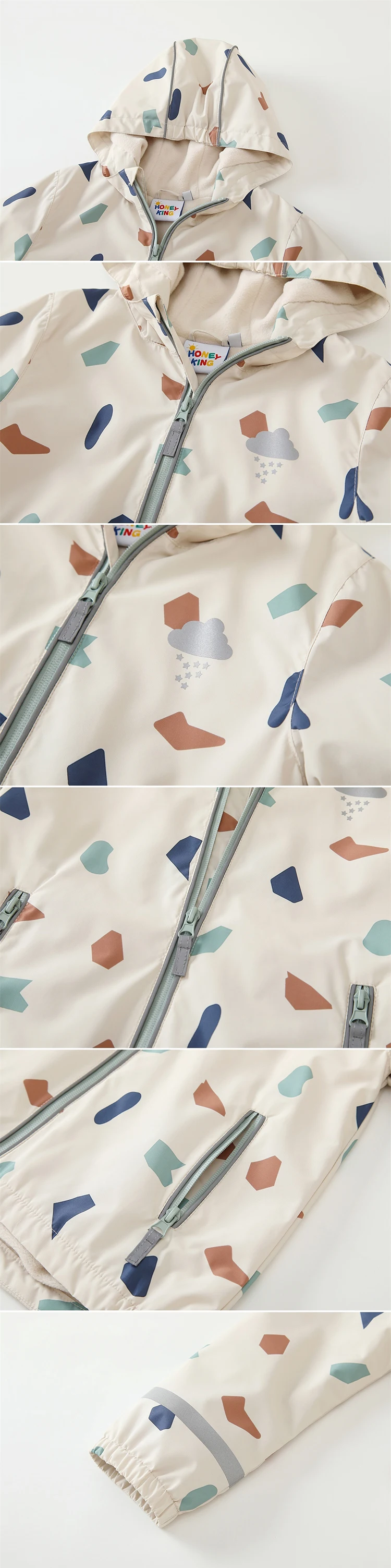 HONEYKING Baby Fleece Jacke Frühling Herbst Mädchen Oberbekleidung Kinder Blumen Druck Mit Kapuze Wasserdichte Mantel Kinder Regenmantel Kleidung – Detail 5