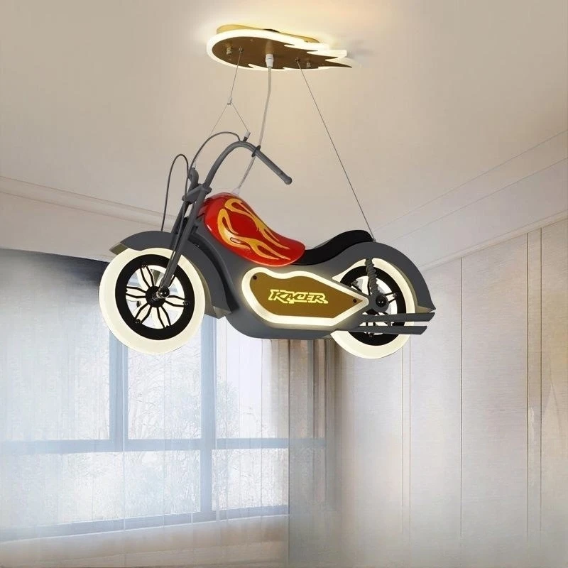 

Harley Motorcycle Pendant light Hanging Suspension Lamp Dimming Dimmable 3-LEDs Chandelier For Bedroom Restaurant Kid Room