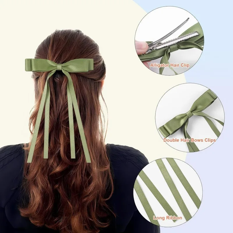 5pcs Ribbon Bow Hairpin for Women's Double Ponytail Hair Accessories - Duckbill Headband - Perfect