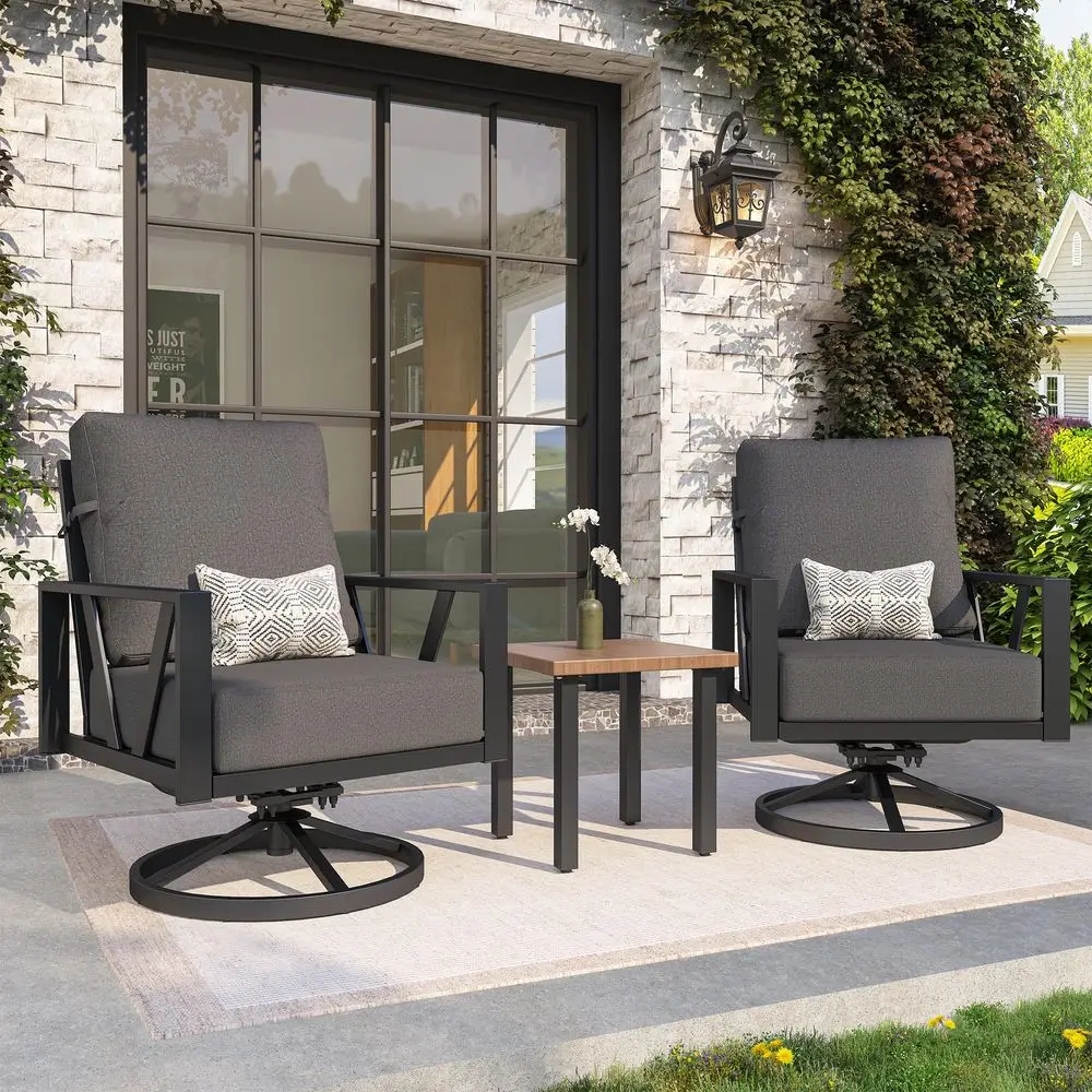 

Patio Swivel Rocking Chairs Set, Patio Porch Furniture with 6 Thick Cushions, 3 Pieces Outdoor Bistro Set with Coffee Table for