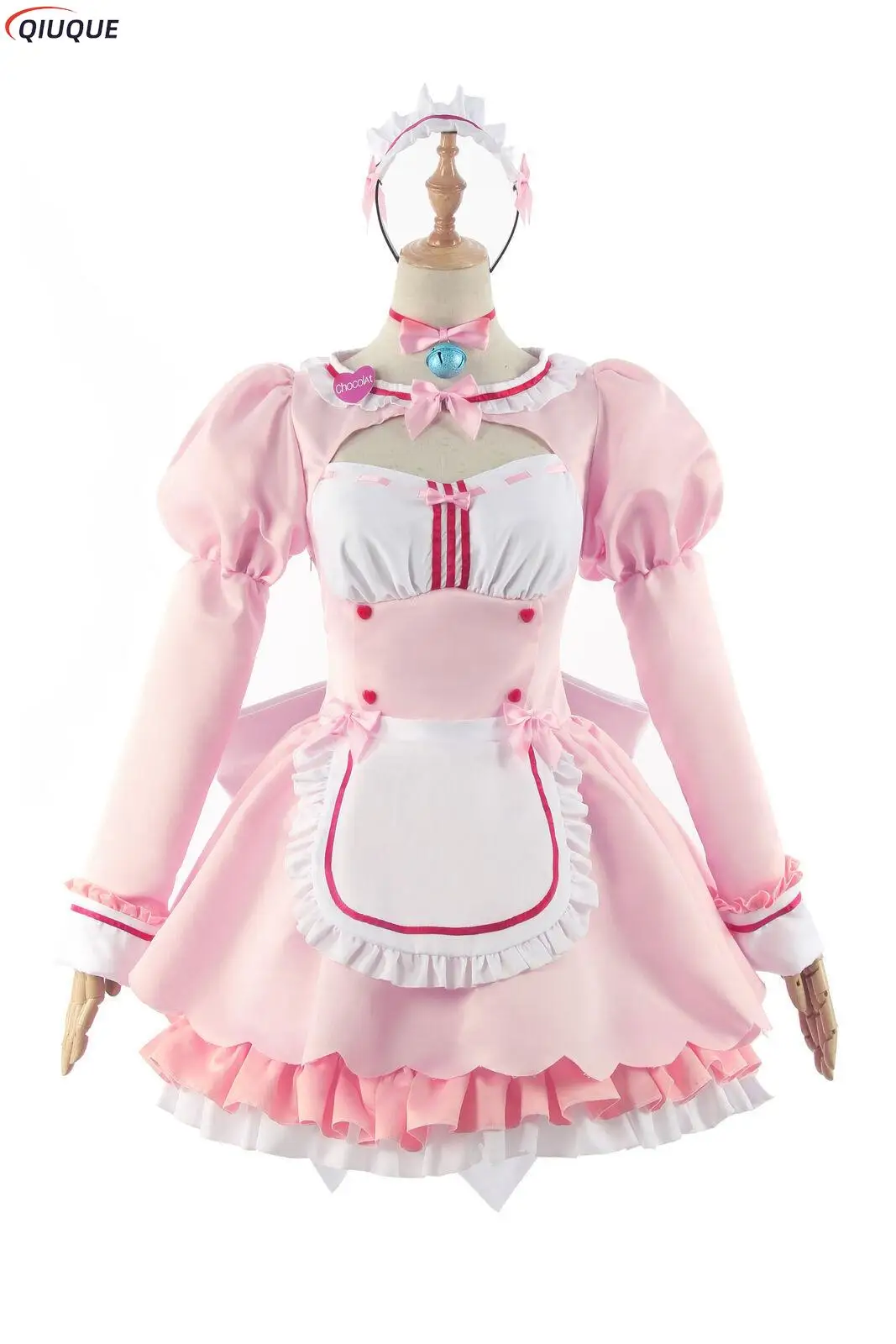 Nekopara Chocolate Cosplay Costume Maid Lolita Dress with Headband Pink Skirts Cat Ear Hairband Girls Women Dresses