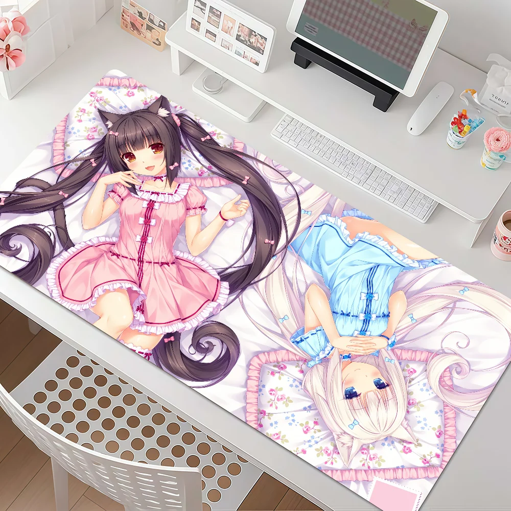 N-Nekopara Chocola Vanilla Kawaii Mouse Pad Large Non-Slip Waterproof Mat Stitched Edge Keyboard Pad for Gaming Daily Office