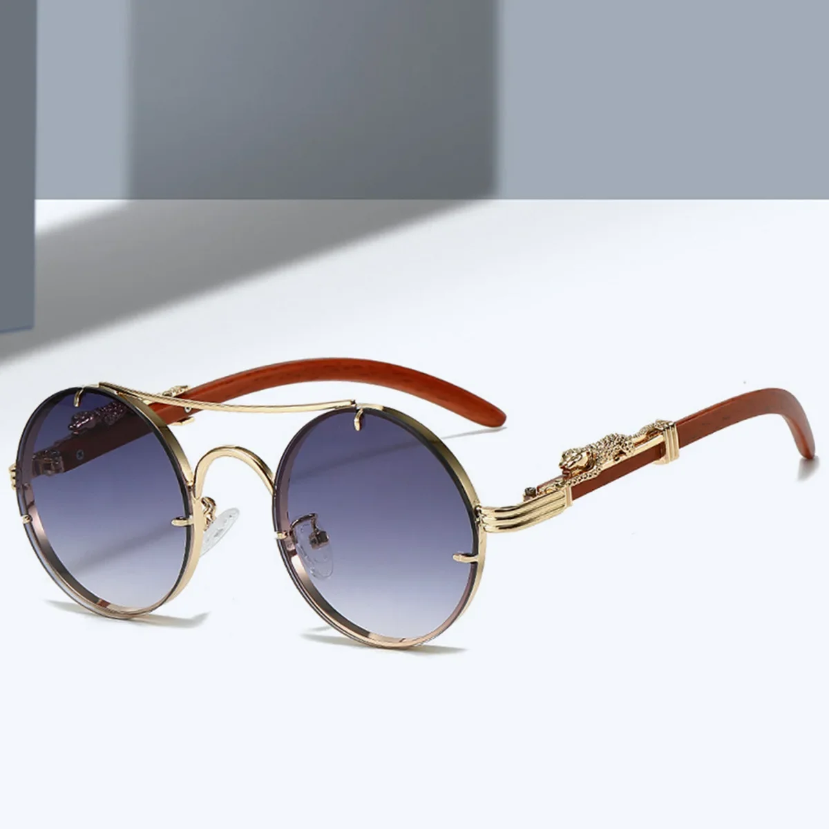 Men  Vintage Round Sunglasses Fashion Double Bridge Multicolor Shades Women Retro Trendy Brand Luxury Design Sun Glasses image 4