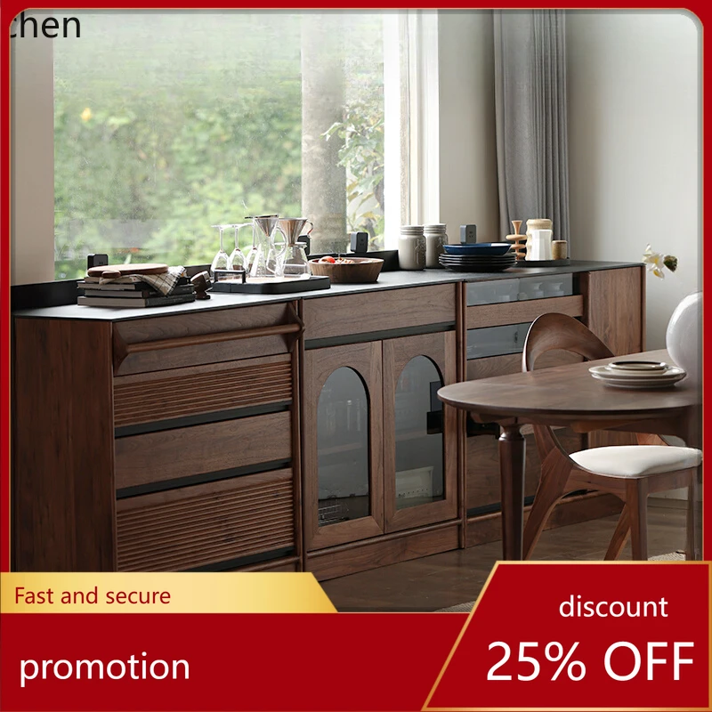 HXL  side cabinet retro restaurant solid wood rock slab storage cabinet power track tea cabinet