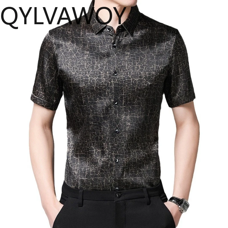 

QYLVAWOY 92.4% Mulberry Silk Men's Shirts Ironless Shirts for Man Anti-wrinkle Short Sleeve Tops Man Clothing Business Casual