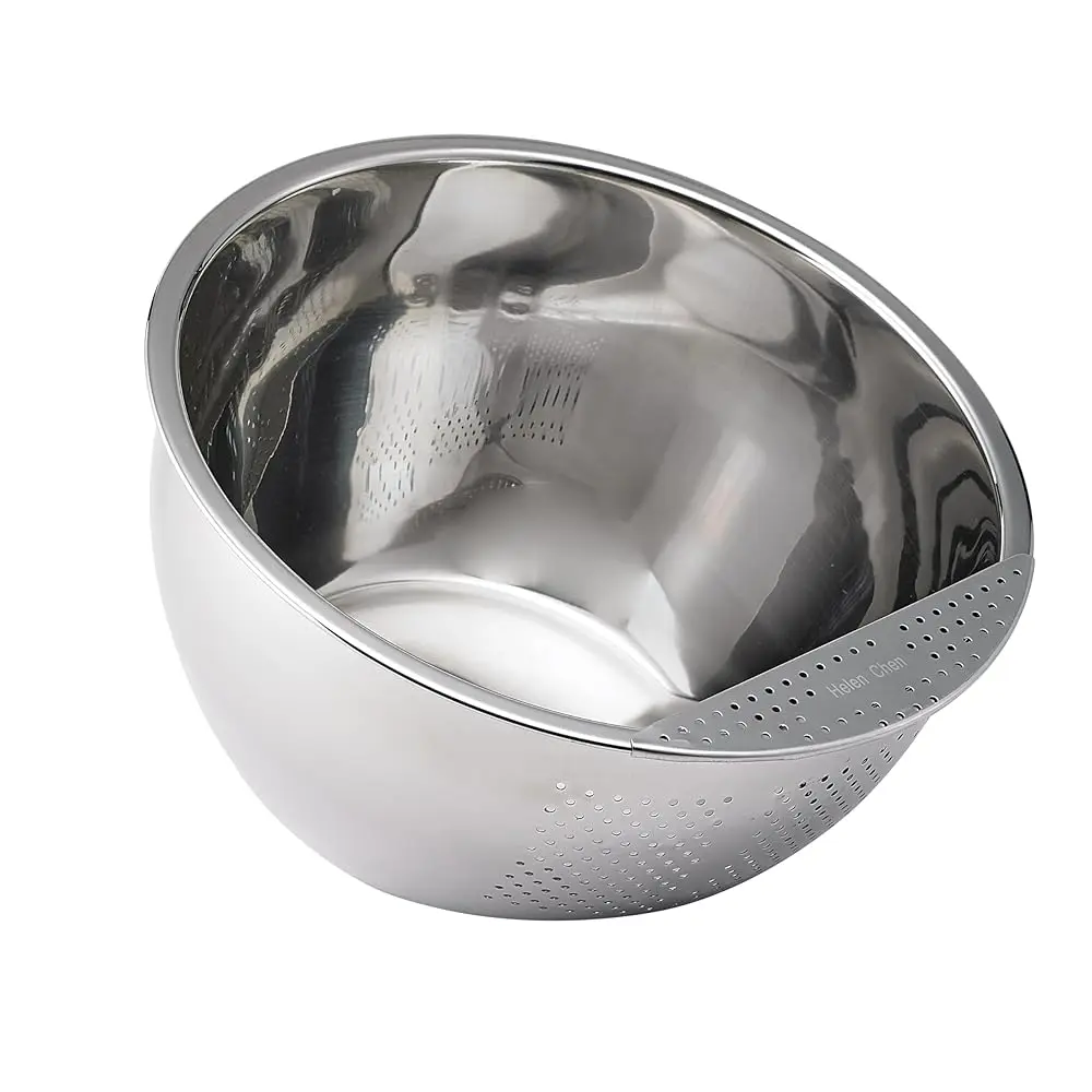 Cuenco Profesional para Lavar Arroz – Escurridor de Arroz de Acero Inoxidable con Drenaje Lateral, Capacidad de 3 Cuartos de Galón. Ideal para Quinoa