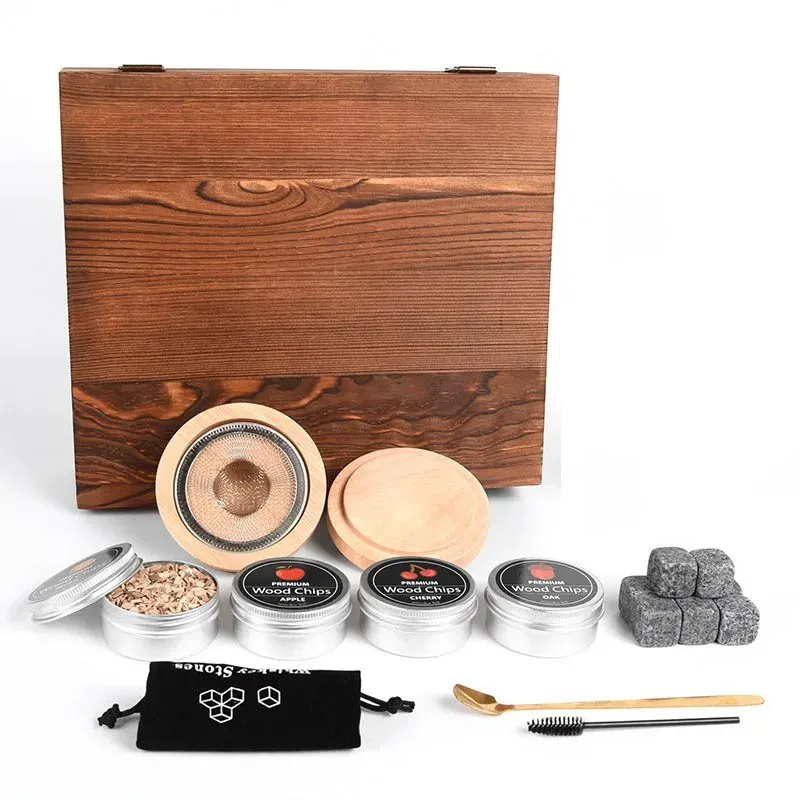 Whiskey Smoking Kit with 4 Flavors Wood Chips - Applewood,Cherrywood,Oak & More, Bar&Home Gift Set for Cocktail Smoker,LYN&GY