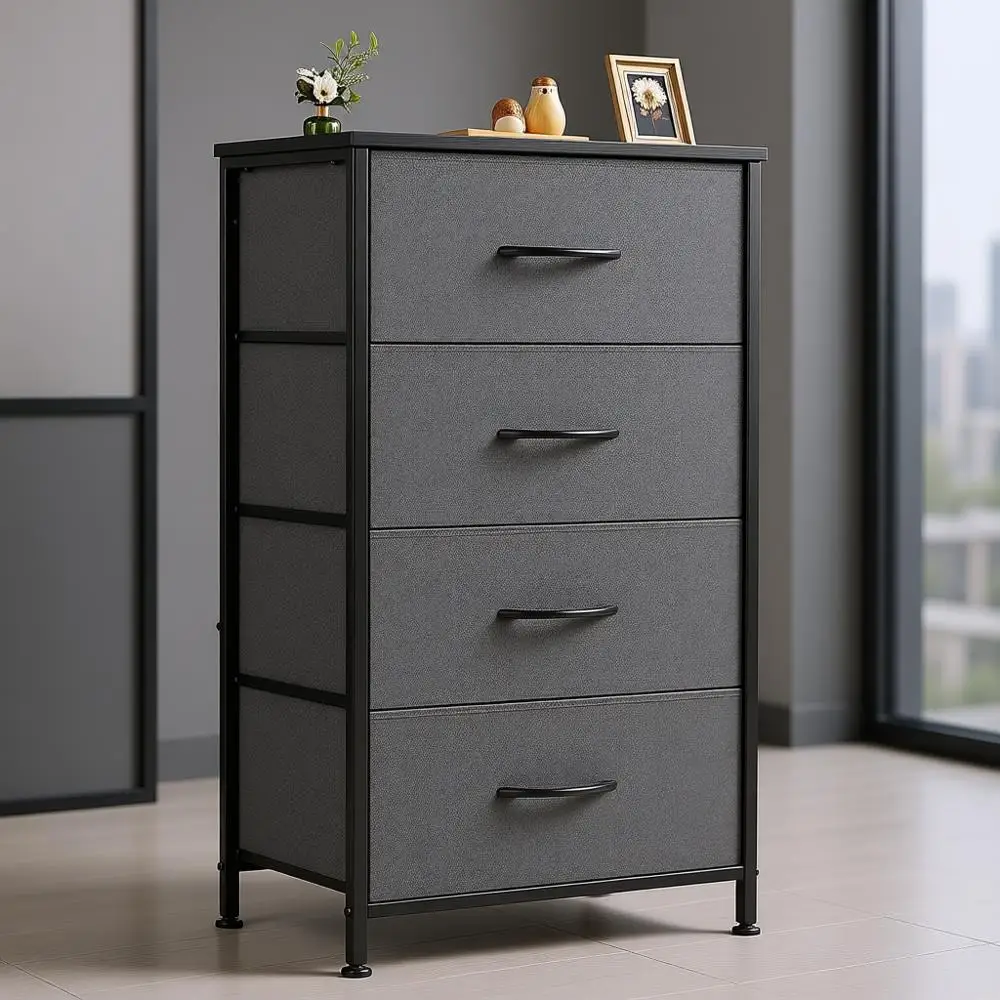 

Комод с 4 ящиками для спальни, со стальным каркасом и деревянной столешницей, для гостиной или прихожей