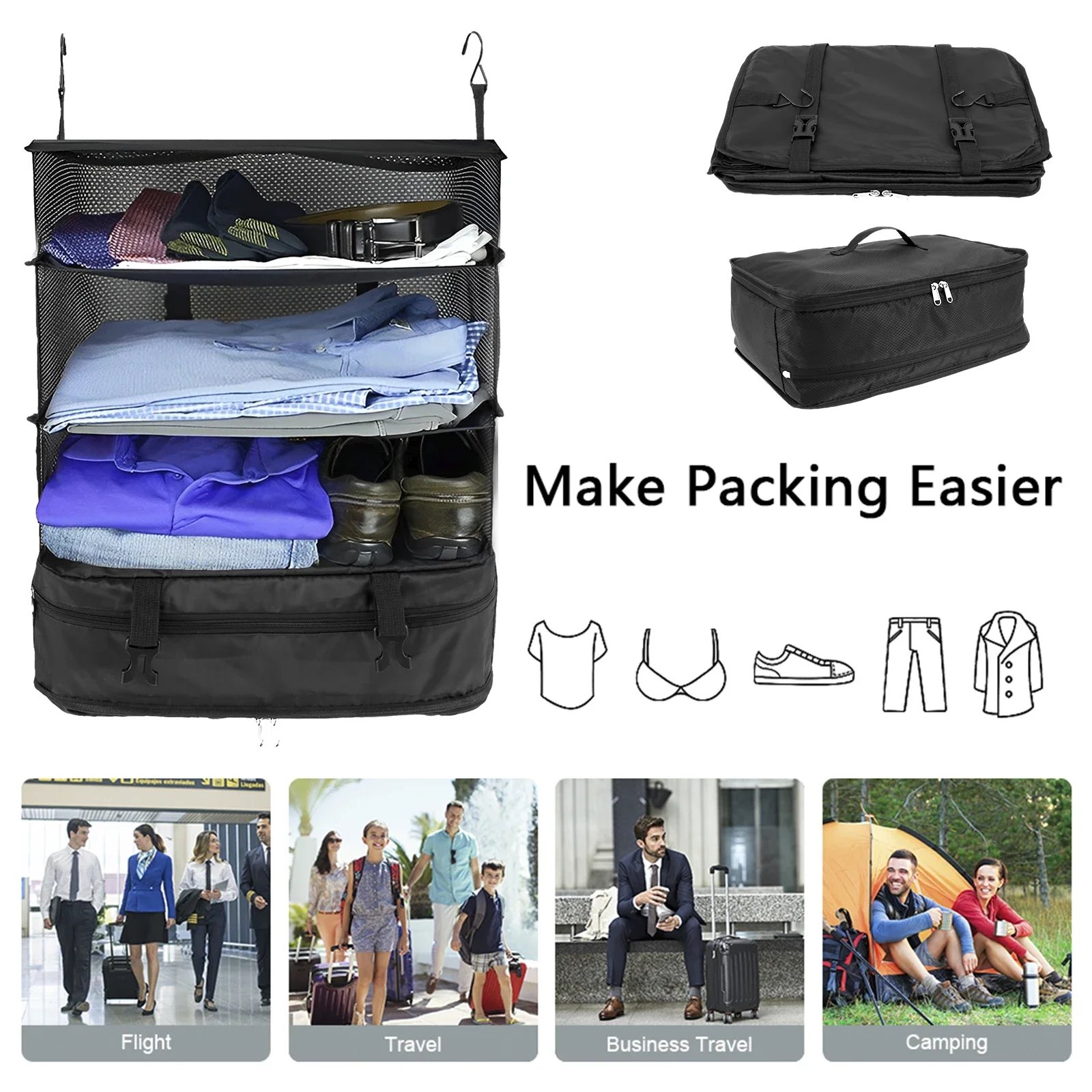 Travel Hanging Luggage Organizer Portable Clothes Storage Bag Large Capacity Foldable Breathable Wardrobe Garment Organizers Bag