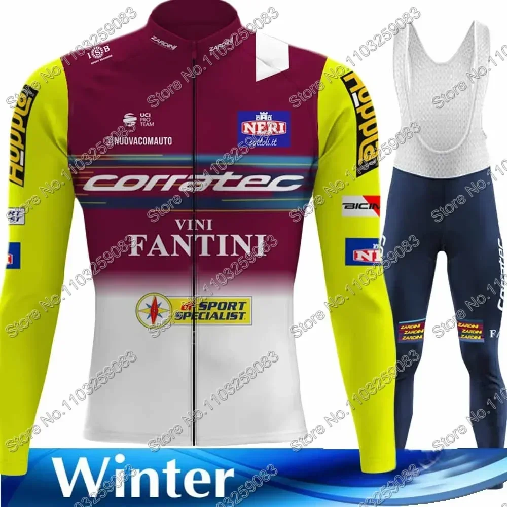 Winter Corratec Team 2024 Cycling Jersey Set Men Long Sleeve Italy Yellow Cycling Clothing Suit MTB Bike Road Pants Bib Maillot