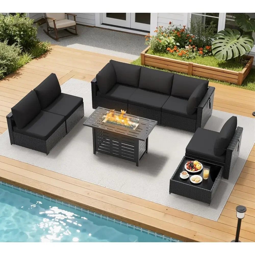 8 Piece Outdoor Patio urniture Set, Outdoor Sectional Soa with irt Table, Wicker Rattan Patio urniture, Patio Contion Set with C