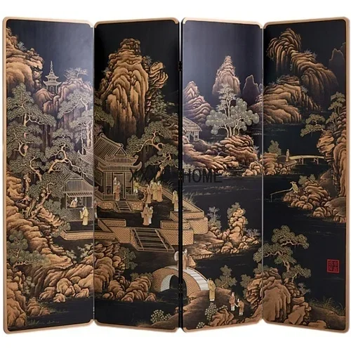 Character Landscape Screen Ancient Chinese Style Hand Painted Lacquer Painting Home Decoration Hotel Club Folding Partition