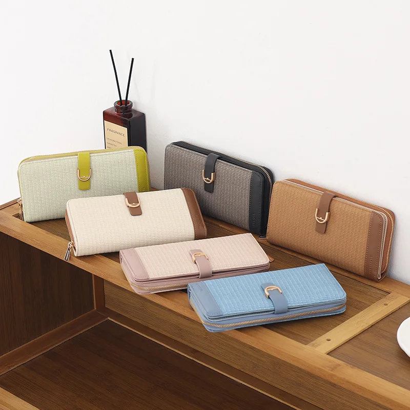 

PU leather color-blocking multi-functional large-capacity clutch, folding zipper buckle, multi-position ladies' wallet