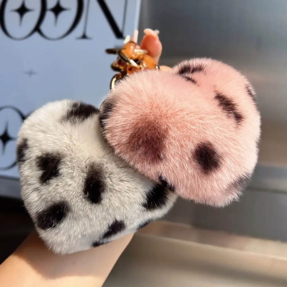 

Cute Plush Hairball Key Rings Soft Bag Charm Love Car Key Chain Rex Rabbit Heart-Shaped Leopard Pompom Bag Ornaments