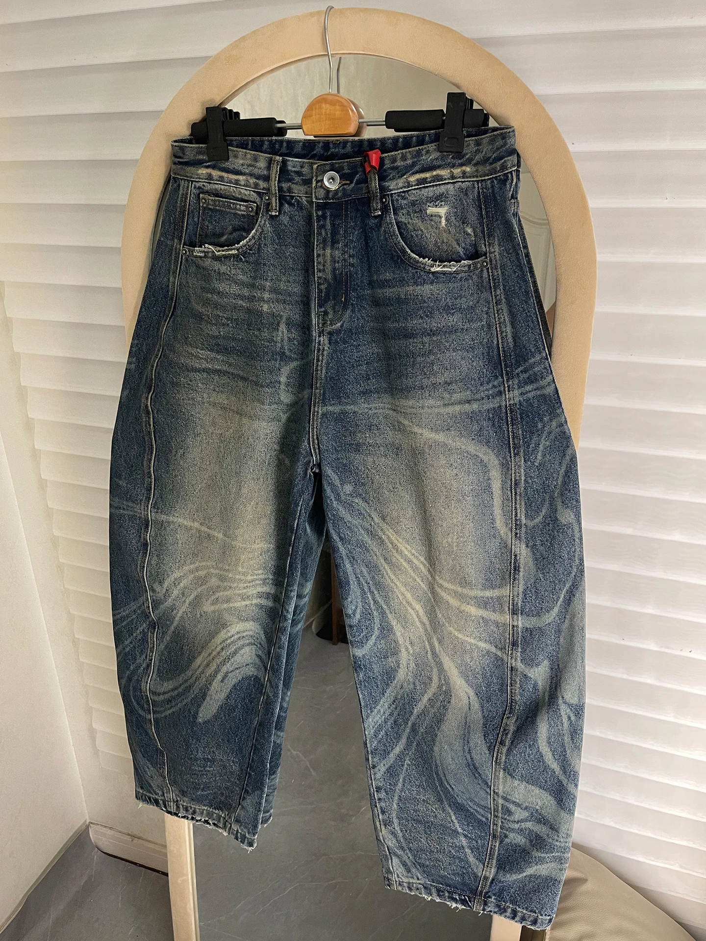 

Casual American Sle Men's Jeans Wave Pattern Wide Leg Pants Loose Fit Straight Leg CleanFit Knife Faionable Casual J...