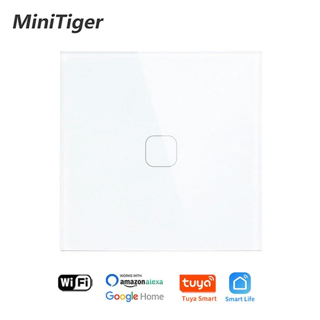 Minitiger EU/UK Standard Tuya Smart Home Glass Panel Light Touch Switch Voice Control Wireless Support Alexa Google Home