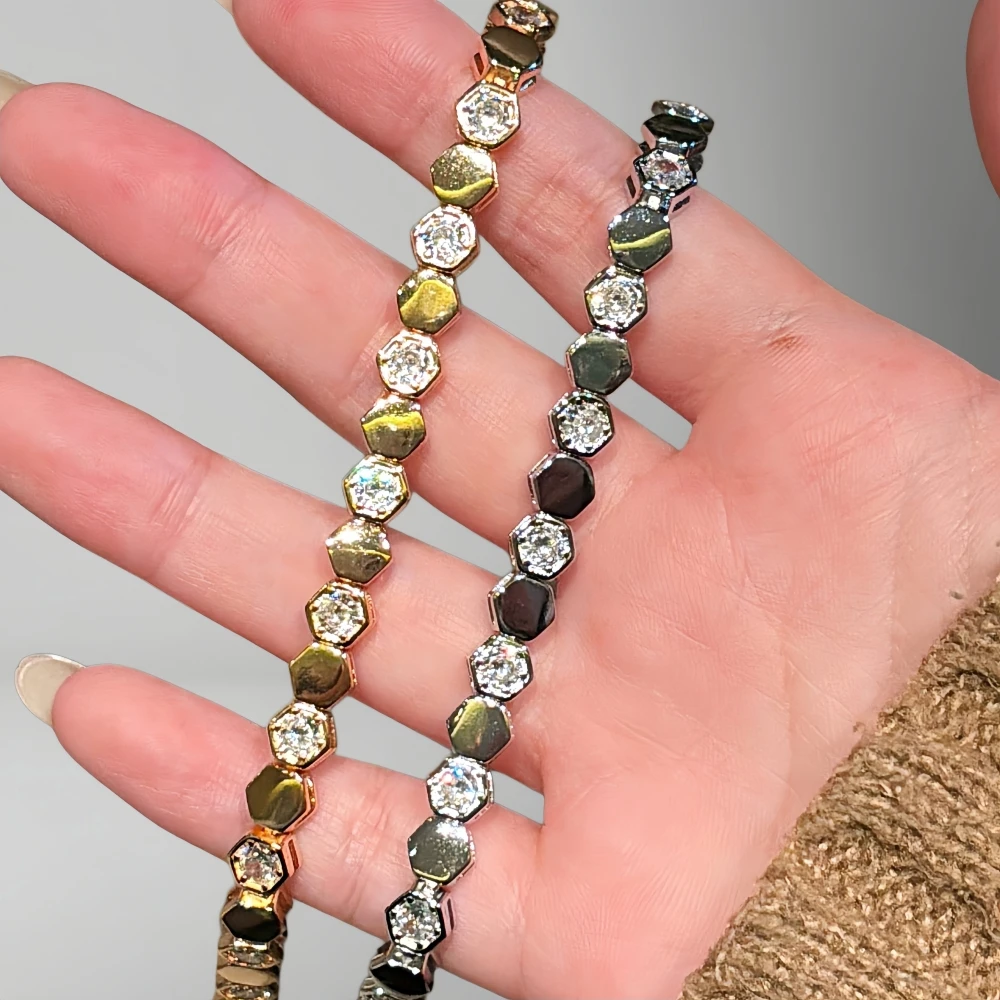 18K Full Moissanite Tennis Bracelet 1.1-1.4CTTW Honeycomb‑Set Diamond Bracelet Unisex S925 Sterling Silver with Certificate