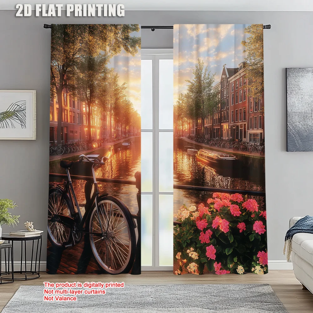 

2pc, Curtains Canal and Bicycles Light Filter Party Decorations Suitable for Bedroom living room