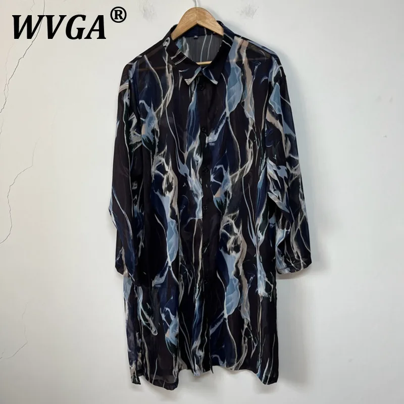 

WVGA Spring Autumn New Men Tide High Street Draped China-Chic Mid Lengh Shirts Niche Loose Chic Casual Long Sleeve Shirt W7491