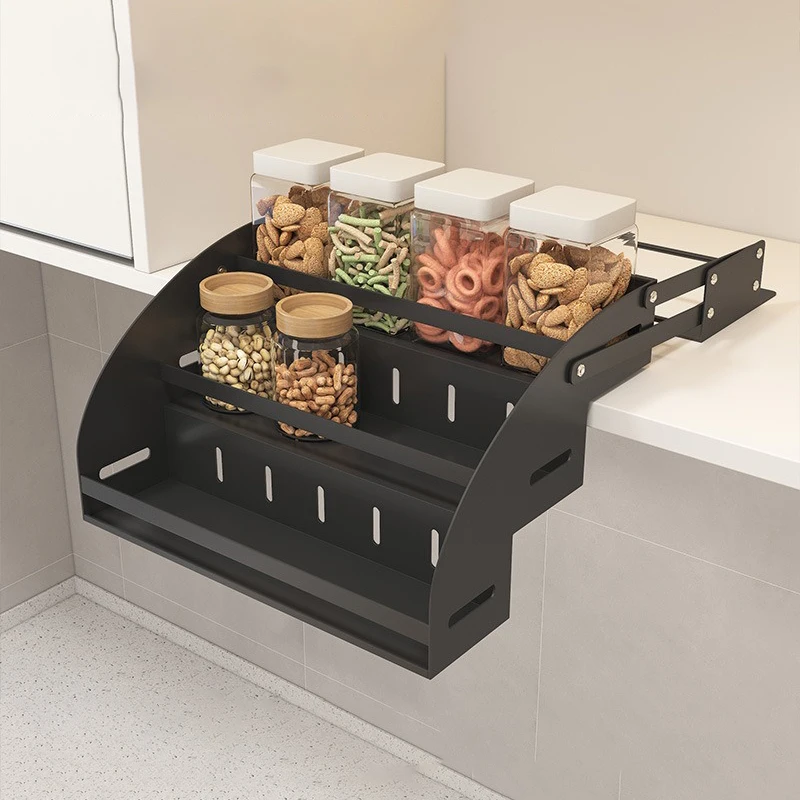 Kitchen Lift Basket Versatile Portable Seasoning Storage Rack Scalable Stainless Steel Racks Household Minimalist 3 Layer Shelf