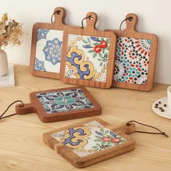 Japanese-style solid wood retro tiled dining mat thermal insulation mat anti-scald casserole mat large pot mat Japanese-style