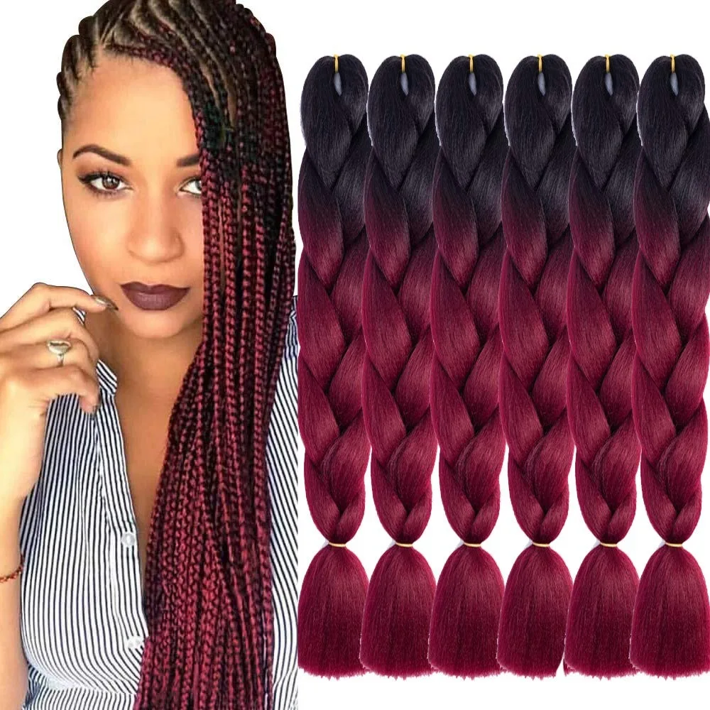 multi-colored Ombre Jumbo Braiding Hair Extensions 24 Inch  Temperature Synthetic Fiber Extensions for Box Braids Braiding Hair